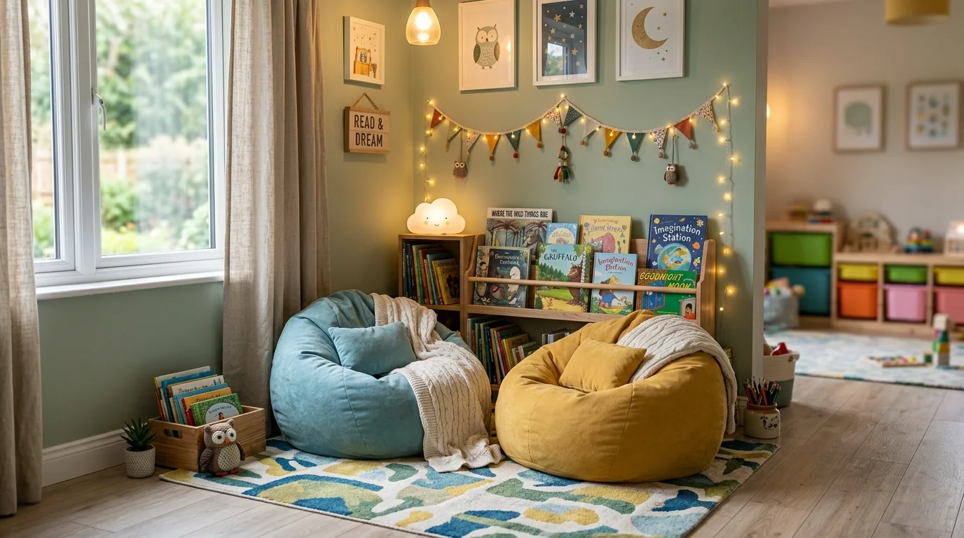 Use baskets and bins to sort toys by activity inspiration for a kids playroom.